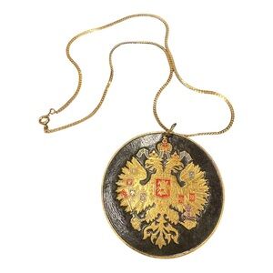 Vintage Russian Imperial Double Headed Eagle Medallion Enamel Pendant J18